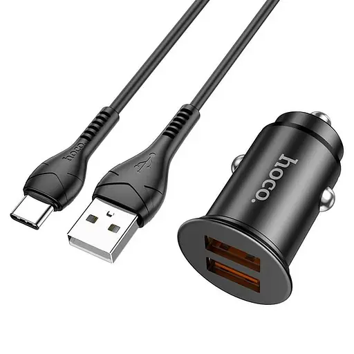 Адаптер автомобильный Hoco Type-C Cable Developer dual port Car charger set NZ1 |2USB, 3A, 36W, QC| - фото 1