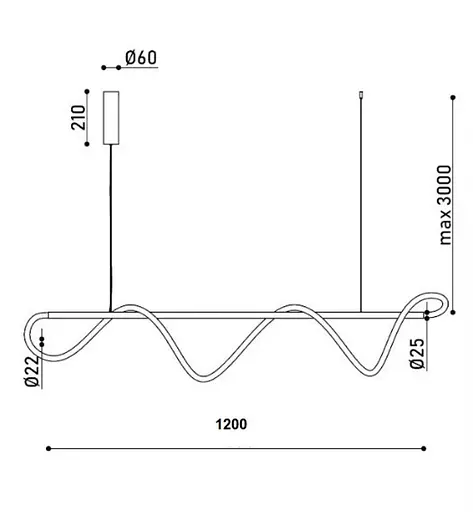 Світильник підвісний неоновий KLOODI KD-NEON WAVE 1200 38W 3К BK - фото 2