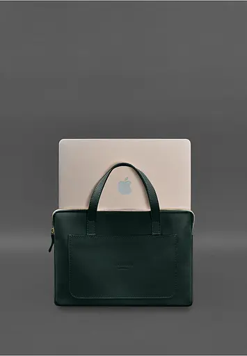 Кожаный чехол BlankNote с ручками для ноутбука 13 дюйм Зеленый - фото 4