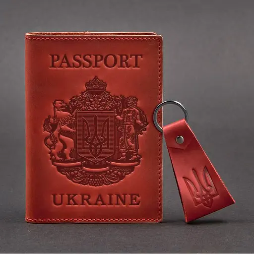 Подарочный набор кожаных аксессуаров с украинской символикой коралл. - фото 5