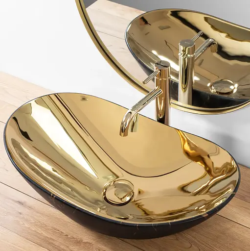 Умивальник Rea Rea Royal In Gold Marble Black Matt накладний REA-U8007, Золотий - фото 3