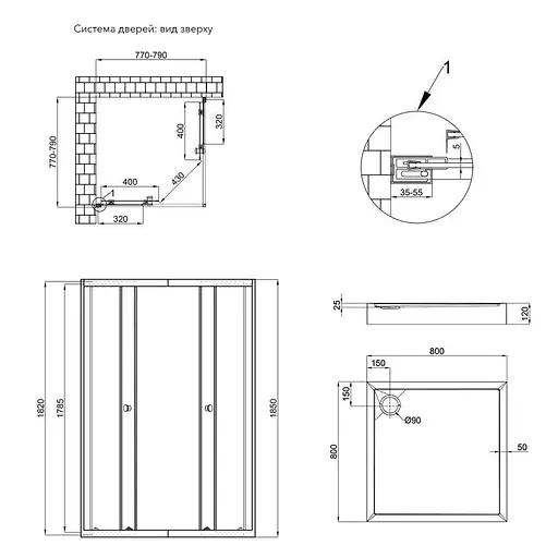 Набір: Qtap душова кабіна Presto CRM1088SP5 Pear 1970x800x800 мм + піддон Tern 308812C 80x80x12 см з сифоном, Хром, Універсальна, матовий - фото 2