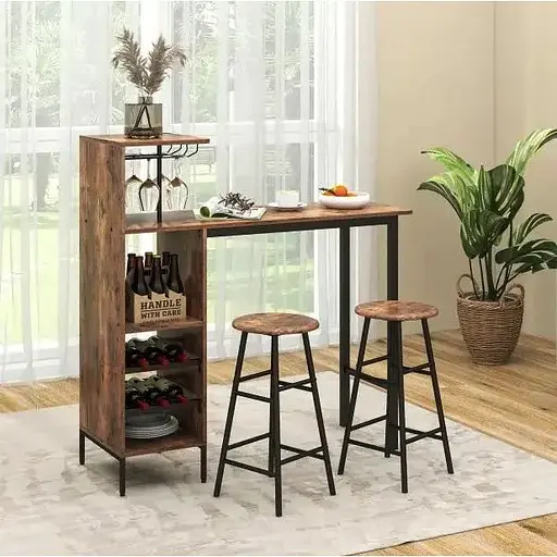 Барний стіл з стільцями Costway Bistro з тримачем винних келихів темно-коричневий - фото 4