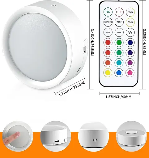 Push-светильники ALTUY USB с пультом дистанционного управления, RGB Сменный Tap Light Мощный Puck Lights Stick - фото 2