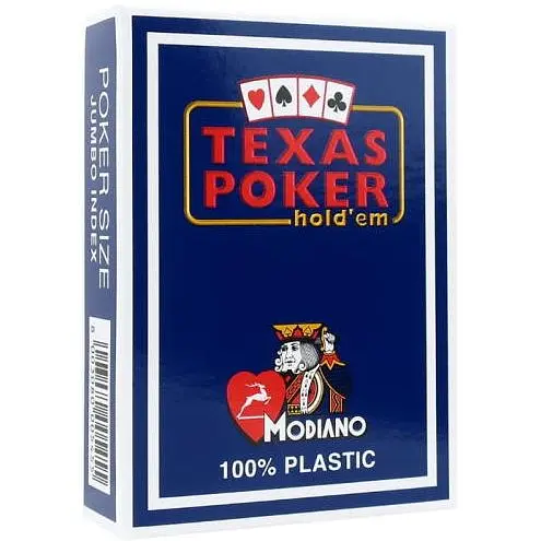 Карти гральні Modiano Texas Poker 100% Plastic 2 Jumbo Index (blue) (ВР_КИМТППБ)