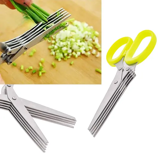 Кухонные пятислойные ножницы для нарезки зелени и шинковки с мультилезвием, Kitchen Master Салатовый 86301 - фото 8