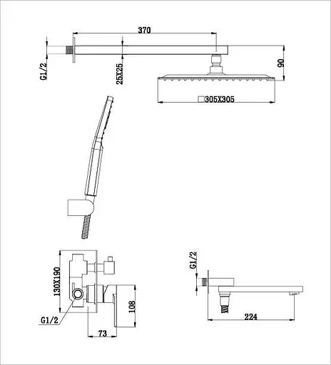 Душевая система скрытого монтажа Gappo G7199-20 с 3-функциями, излив - переключатель на лейку, Нержавеющая сталь - фото 9