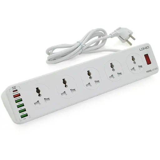 Мережевий фільтр LDNIO SC10610, 10 Розеток + 5 USB+Type-C, 2 м, перетин 3х0, 75мм, White, Box