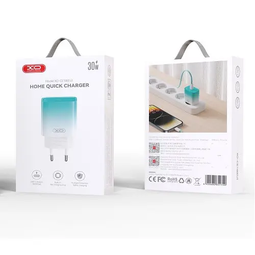 Мережевий зарядний пристрій XO CE18 (EU) PD30W USB-C fast charging charger with Lightning cable Синій - фото 5