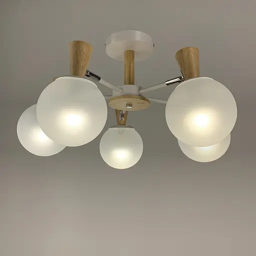 Белая люстра на 5 плафонов с элементами дерева Line.F 51899/5 - фото 2