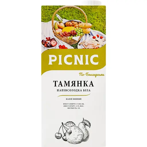 Напій винний Picnic Тамянка по Болгарськи біле напівсолодке 1 л - фото 1