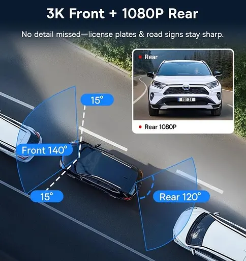 Видеорегистратор Baseus PrimeTrip VD1 Dash Cam 3K + 1080p Cosmic C01159003K + кабель + камера - фото 5