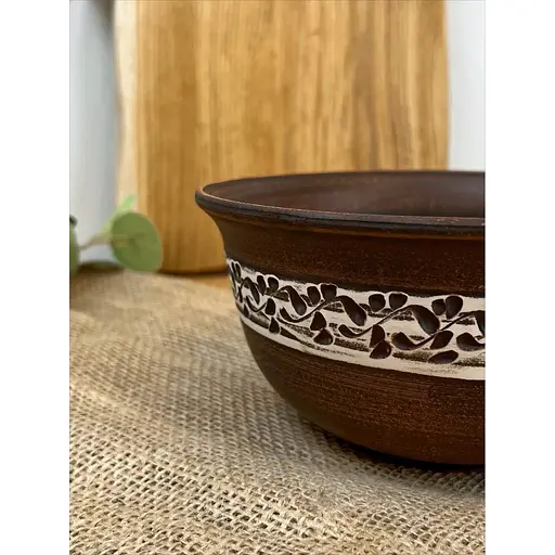 Миска висока керамічна (глиняна) різьблена Ангоб 1 л - фото 4