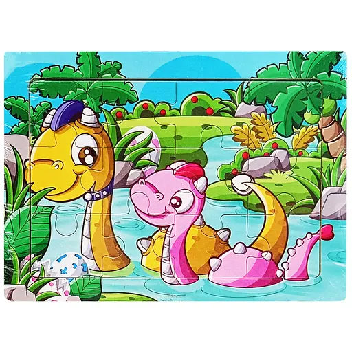 Дитячий деревяний пазл-вкладиш Купання динозавриків MD 1343-1, 12 елементів