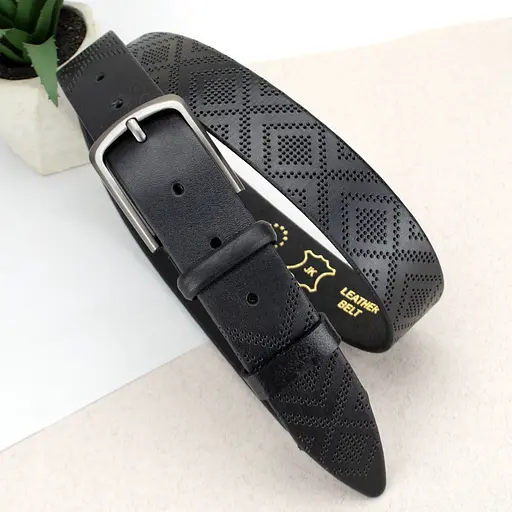 Ремень мужской кожаный JK-3556 (120 см) черный с вышиванкой - фото 2