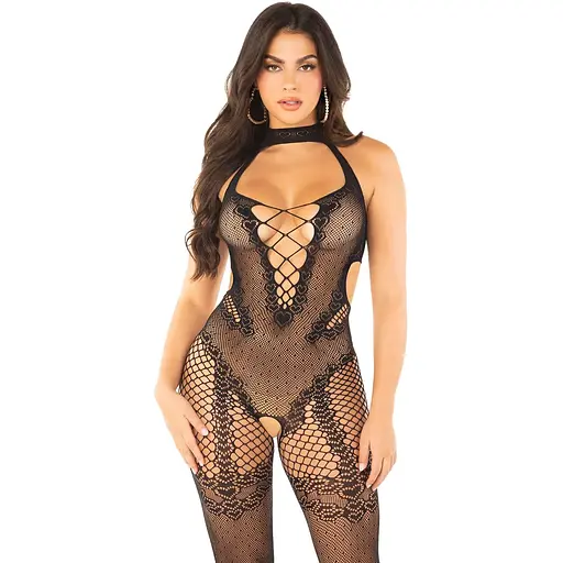 Бодистокинг Leg Avenue Crotchless Bodystocking With Heart One Size