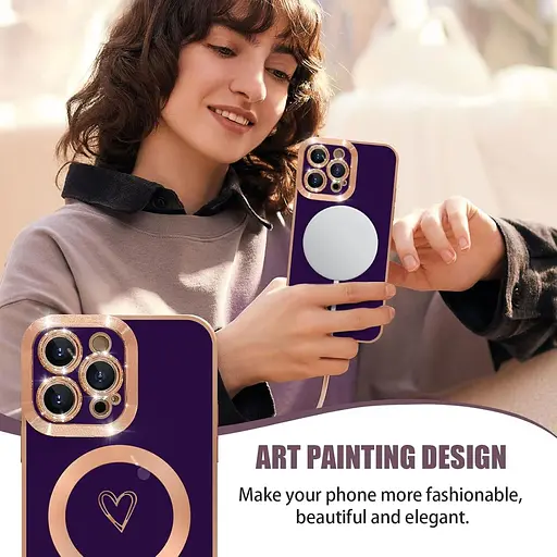 HZLFCZL Магнитный чехол для iPhone 14 Pro Max, совместимый с чехлом для мобильного телефона Magsafe Cute Heart Girl - фото 5