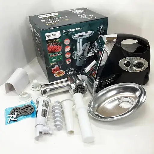 Электрическая мясорубка с реверсом Rainberg RB-675 мясорубка 3 в 1 соковыжималка, терка 3800 Вт Черный/Серый - фото 5