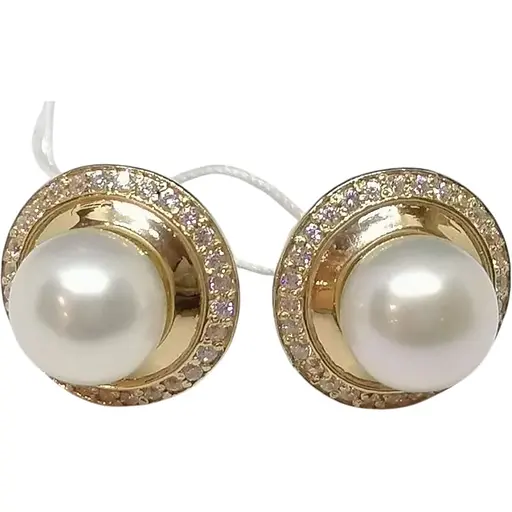 Золоті сережки-пуссети Гаразд з перлами і фіанітами. 3533567