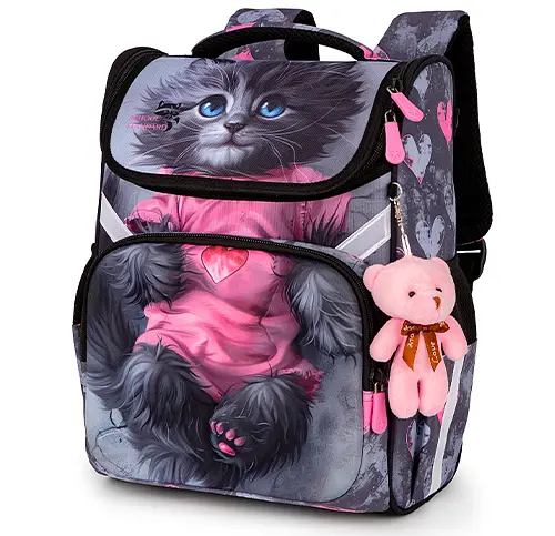 Ортопедический школьный рюкзак (ранец) 6 в 1 для девочки School Standard с Котом 34х26х14 см для младших классов (350-103) - фото 2
