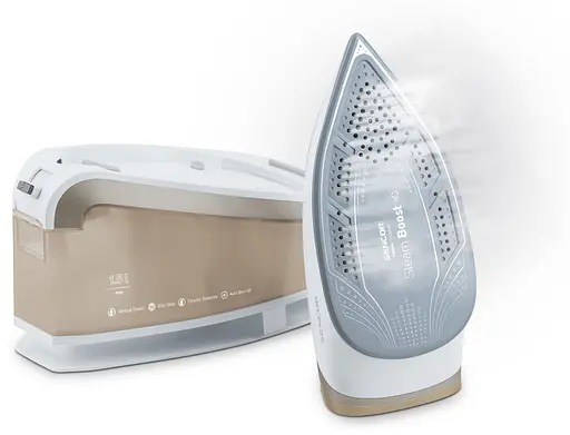 Sencor Праска-парогенератор, 2400Вт, 1500мл, паровий удар -395гр, постійна пара - 130гр, Anti-calc, керам. підошва, біло-золотий - фото 6