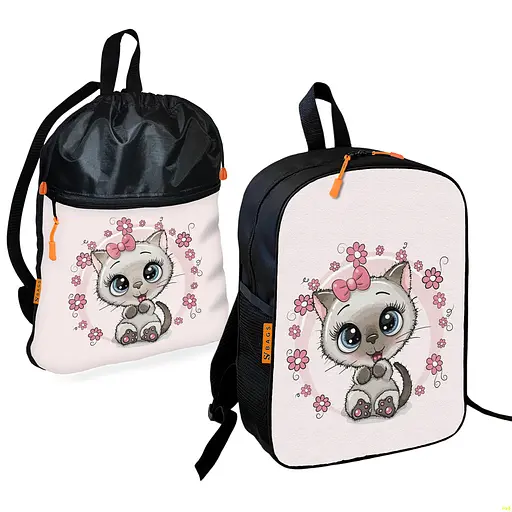 Школьный рюкзак детский с котенком + Сумка для обуви спортивной формы рюкзак-мешок для мальчика (01707)