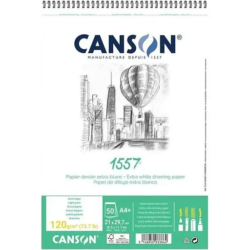 Альбом для эскизов на спирали Canson 1557 А4 (21х29.7см) 120г/м2 50л белый цвет - фото 1