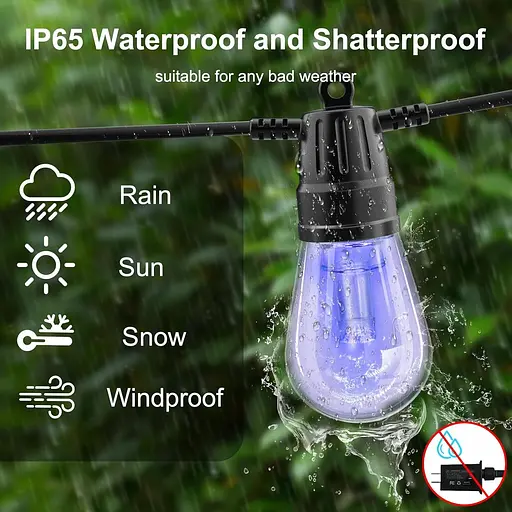 Уличные гирлянды Voneta, 49 футов, 20 лампочек RGB для патио с пультом дистанционного управления и приложением - фото 4