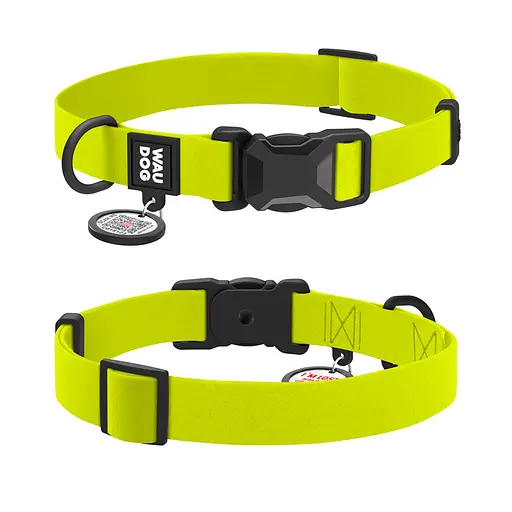 Нашийник для собак водостійкий Waudog Magnet з QR-паспортом магнітна пряжка-фастекс XL Ш 25 мм Д 38-58 см лимонний