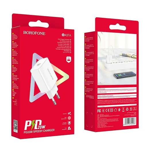 Блок живлення адаптер Borofone Easy Speed single port charger BA57A 20W білий - фото 7