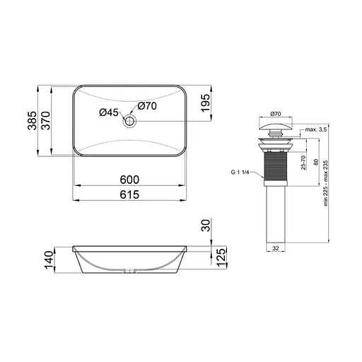 Умивальник Qtap Scorpio врізний прямокутний 610x380x150 мм White + донний клапан PU02, Білий - фото 2