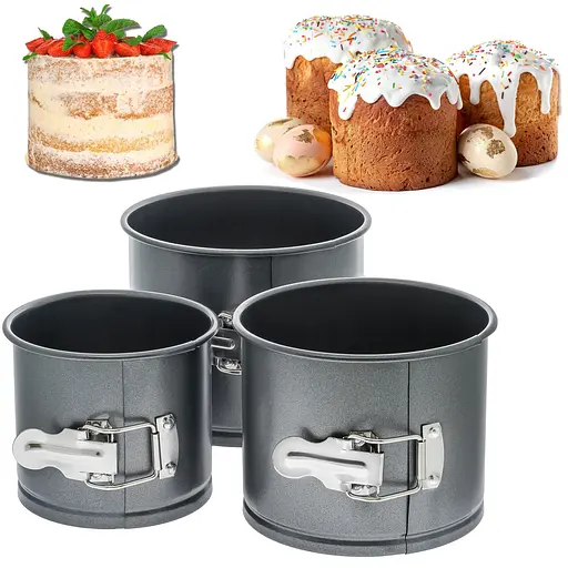Набор из 3 разъемных форм для выпечки пасхи и тортов с антипригарным / тефлоновым покрытием Ø12/14.5/17 см, Kitchen Master Черный 86182 - фото 1