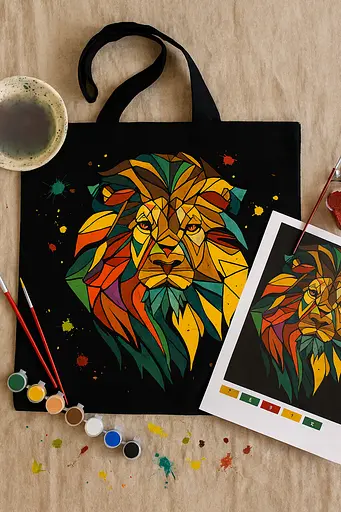 Набір екосумка-розмальовка Неоновий лев 38х42см чорна бавовна 200г/м2 ROSA Talent [CD]