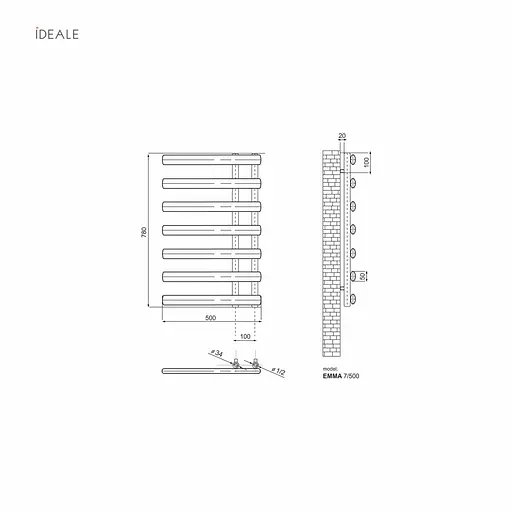 Рушникосушка дизайнерська Ideale Emma 11 7/500 біла, Білий - фото 3