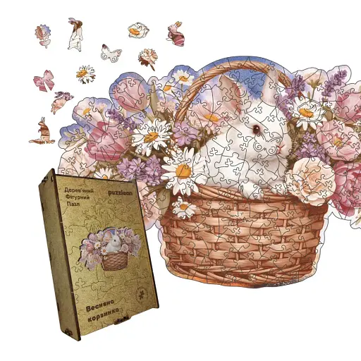 Дерев'яний фігурний пазл Весняна Корзинка, А1, Дерев'яна коробка 500+ елементів