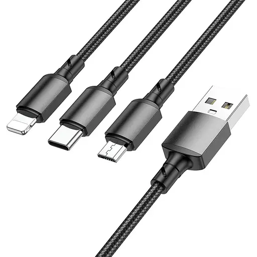 Кабель BOROFONE BX72 3-in-1 charging cable(iP+Type-C+Micro) Black - фото 1