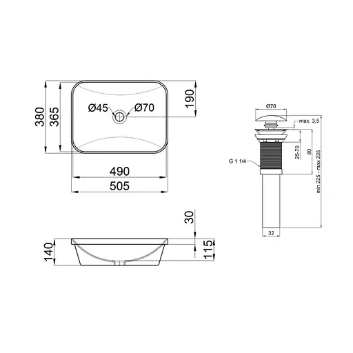 Умивальник Qtap Scorpio врізний прямокутний 500x380x145 мм White + донний клапан PU02, Білий - фото 2