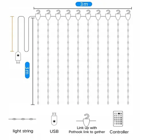 Светодиодная Smart LED Гирлянда штора 3х3 метра 200 Led Lights, WiFi+Bluetooth, IP44 - фото 5