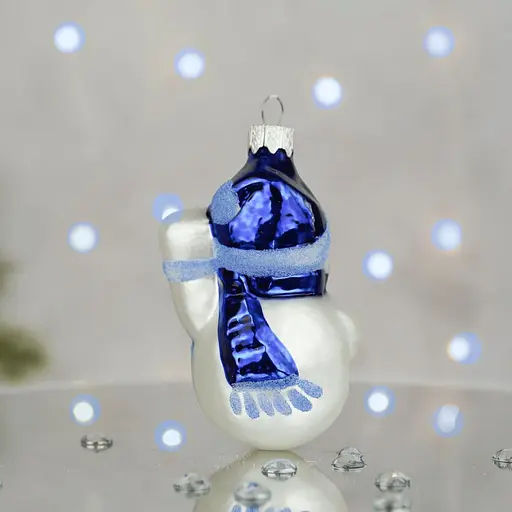 Ялинкова прикраса Санта Шоп Сніговик з вінком синій скло (4820001180237) - фото 3