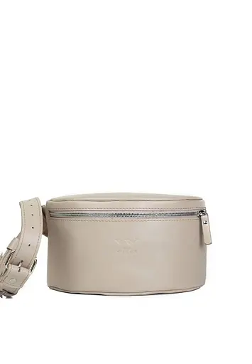 Жіноча шкіряна поясна сумка бежева - фото 2