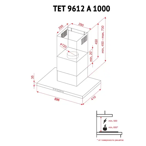 Вытяжка декоративная Т-образная Perfelli TET 9612 A 1000 W LED - фото 10