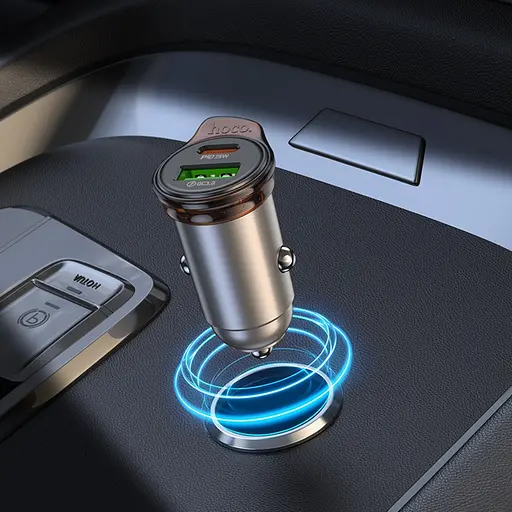 Автомобільний зарядний пристрій Hoco NZ16A USB/Type-C 43W PD QC 25W metal grey + кабель Type-C to Lightning - фото 7