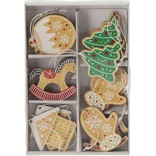 Прикраса-підвіска Chomik Новорічні атрибути кольорові дерево 18 шт. (DIY7052) - фото 2