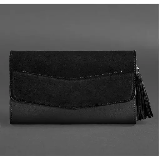 Шкіряна жіноча сумка Еліс чорна Велюр - фото 1