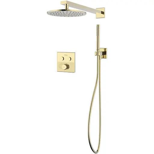 Душова система прихованого монтажу з термостатом Imprese Deira верхній душ латунь d250 мм, лійка стик 1 режим латунь шампань ZMK1124090480, Золотий - фото 1