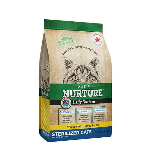 Сухой корм Pure Nurture для взрослых стерилизованных кошек с курицей и ячменем 1.5 кг - фото 1