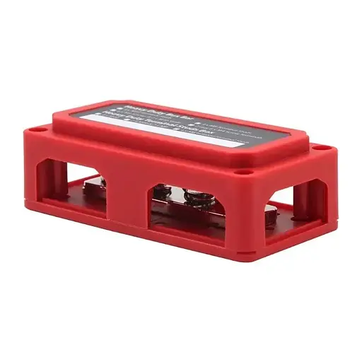 Розподільчий блок з шиною Heavy Duty Bus Bar з 4-ма шпильками М8 для з'єднання кабелів 48V DC, до 300A (червоний) - фото 2
