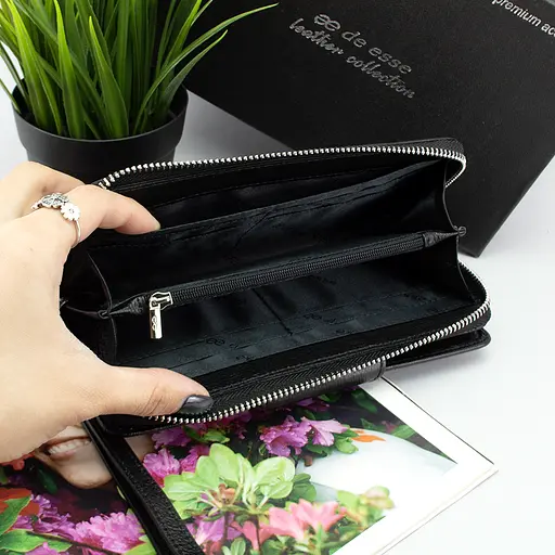 Гаманець жіночий шкіряний De Eesse LC14621-GD01 великий з ручкою чорний - фото 6