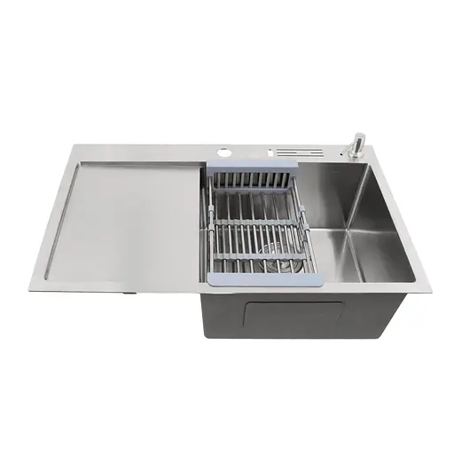 Кухонная мойка из нержавеющей стали с левым крылом 1.5 мм накладная Nett NS-7848(L), Нержавеющая сталь - фото 4