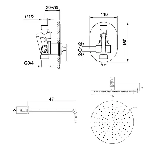 Душова система Kohlman Boxine 40 chrome + BOX прихованого монтажу QW220BR40, Хром - фото 2